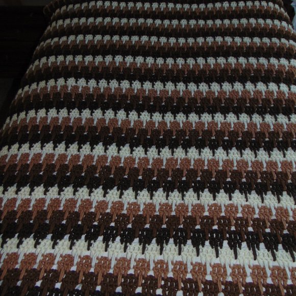 Vintage Afghan, Handmade, Shades of Brown, Beige and Ivory, 60 x76 - Picture 13 of 16